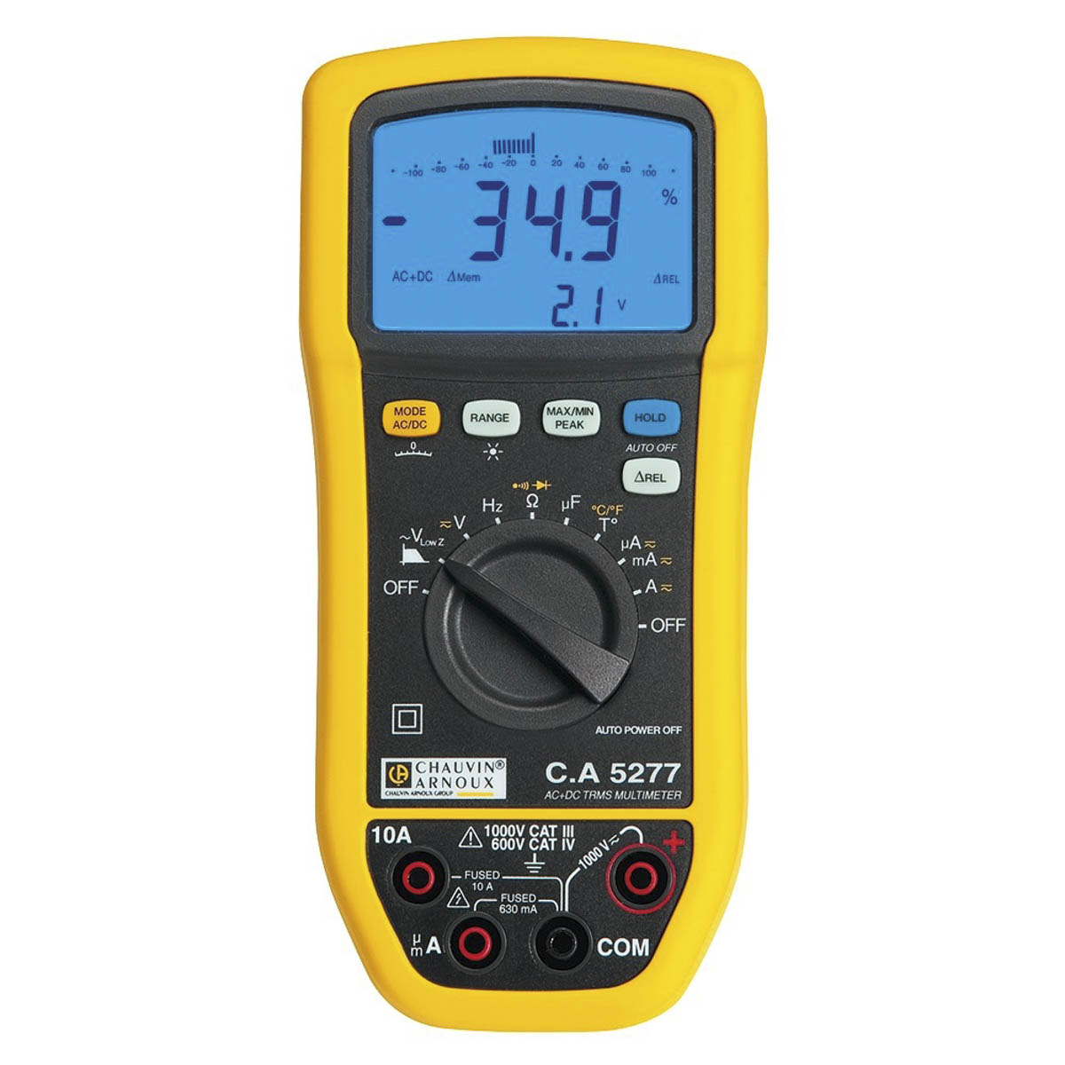 Chauvin Arnoux CA 5277 Handheld Digital Multimeter, True RMS, 10A ac Max, 10A dc Max, 1000V ac Max - UKAS Calibrated
