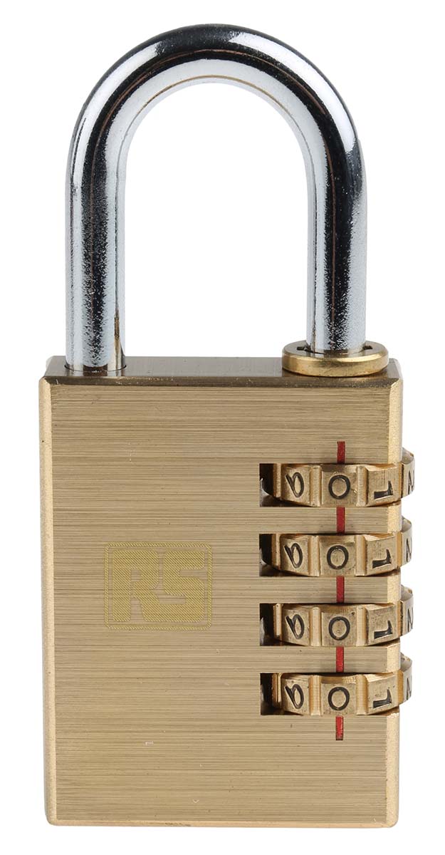 RS PRO Combination Brass Combination Padlock, 6mm Shackle, 40mm Body