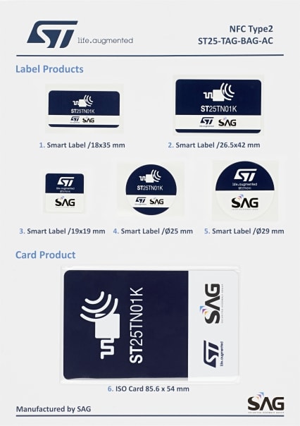 STMicroelectronics Set Of ST25TN Series NFC Tags ST25-TAG-BAG-AC Wireless Evaluation Module for Antennas ST25-TAG-BAG-AC