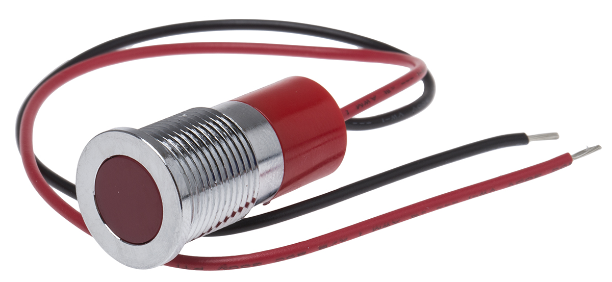 RS PRO Red Panel Mount Indicator, 220V ac, 14mm Mounting Hole Size, Lead Wires Termination, IP67