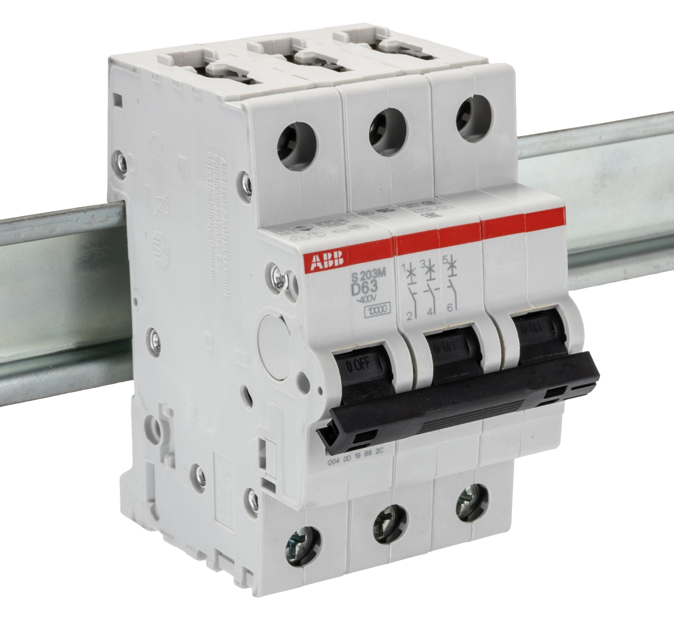 ABB System Pro M Compact S200M MCB, 3P, 63A Curve D, 400V AC, 15 kA Breaking Capacity