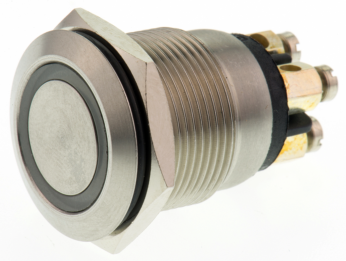 Bulgin MPI002 Series Illuminated Push Button Switch, Momentary, Panel Mount, 19.2mm Cutout, SPST, Red/Green LED, 24V
