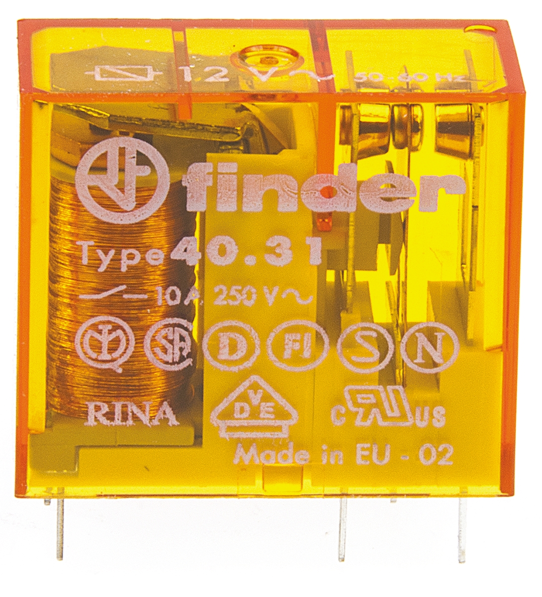 Finder PCB Mount Power Relay, 12V ac Coil, 10A Switching Current, SPDT