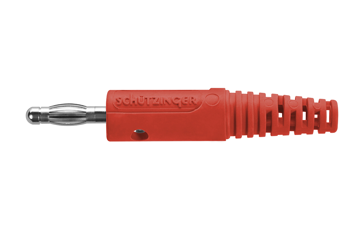 Schutzinger Red Male Banana Plug, 4 mm Connector, Screw Termination, 32A, 33 V ac, 70V dc, Nickel Plating