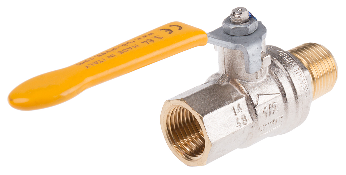 RS PRO Brass Full Bore, 2 Way, Ball Valve, Threaded, BSPP 1/2in, 40 → 30bar Operating Pressure