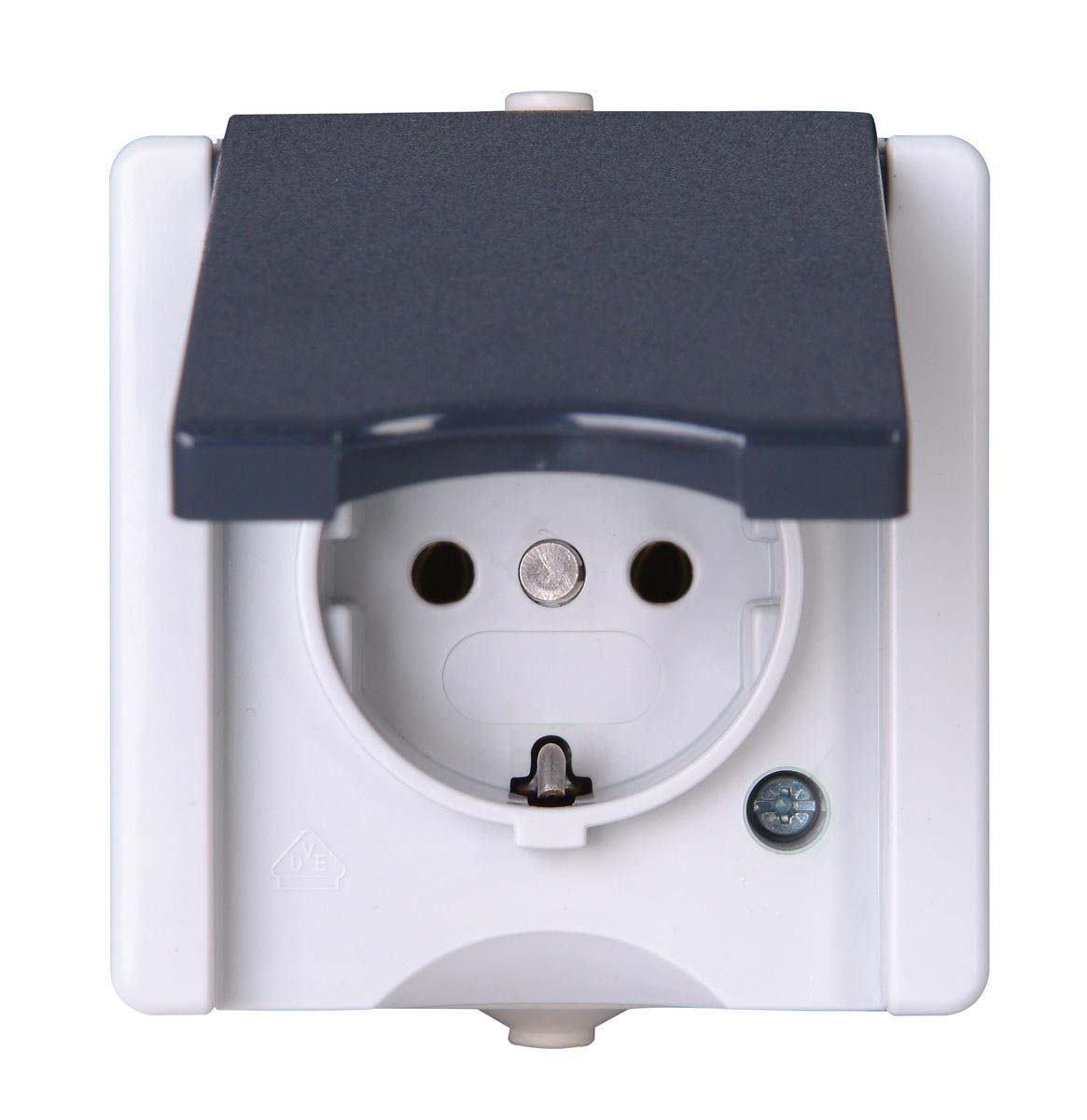 Kopp proAQA Grey 1 Gang Plug Socket, 2 Poles, 16A, Type F - German Schuko, Outdoor Use