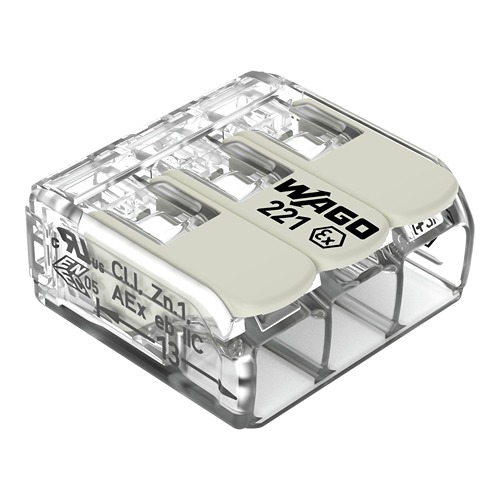 WAGO 221 Series Connector, 3-Way, 37A, 20 → 10 AWG Wire, Cage Clamp Termination