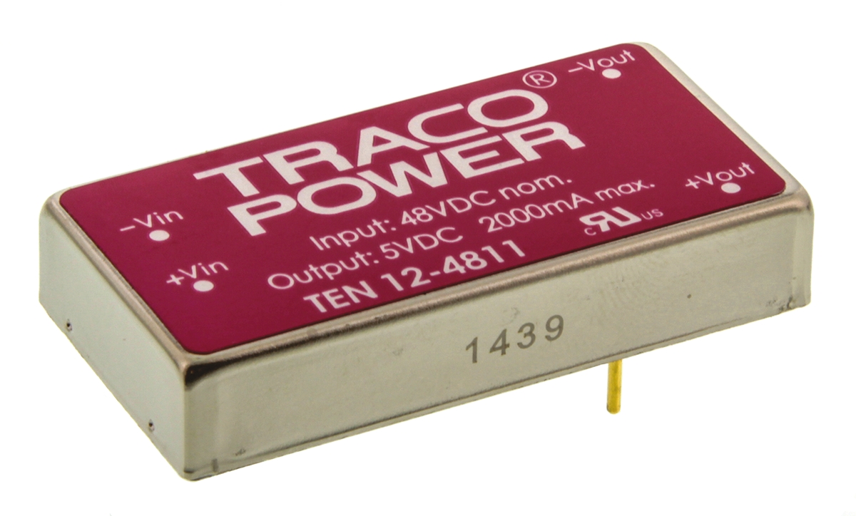 TRACOPOWER TEN 12 DC-DC Converter, 5V dc/ 2A Output, 18 → 75 V dc Input, 12W, Through Hole, +85°C Max Temp -40°C