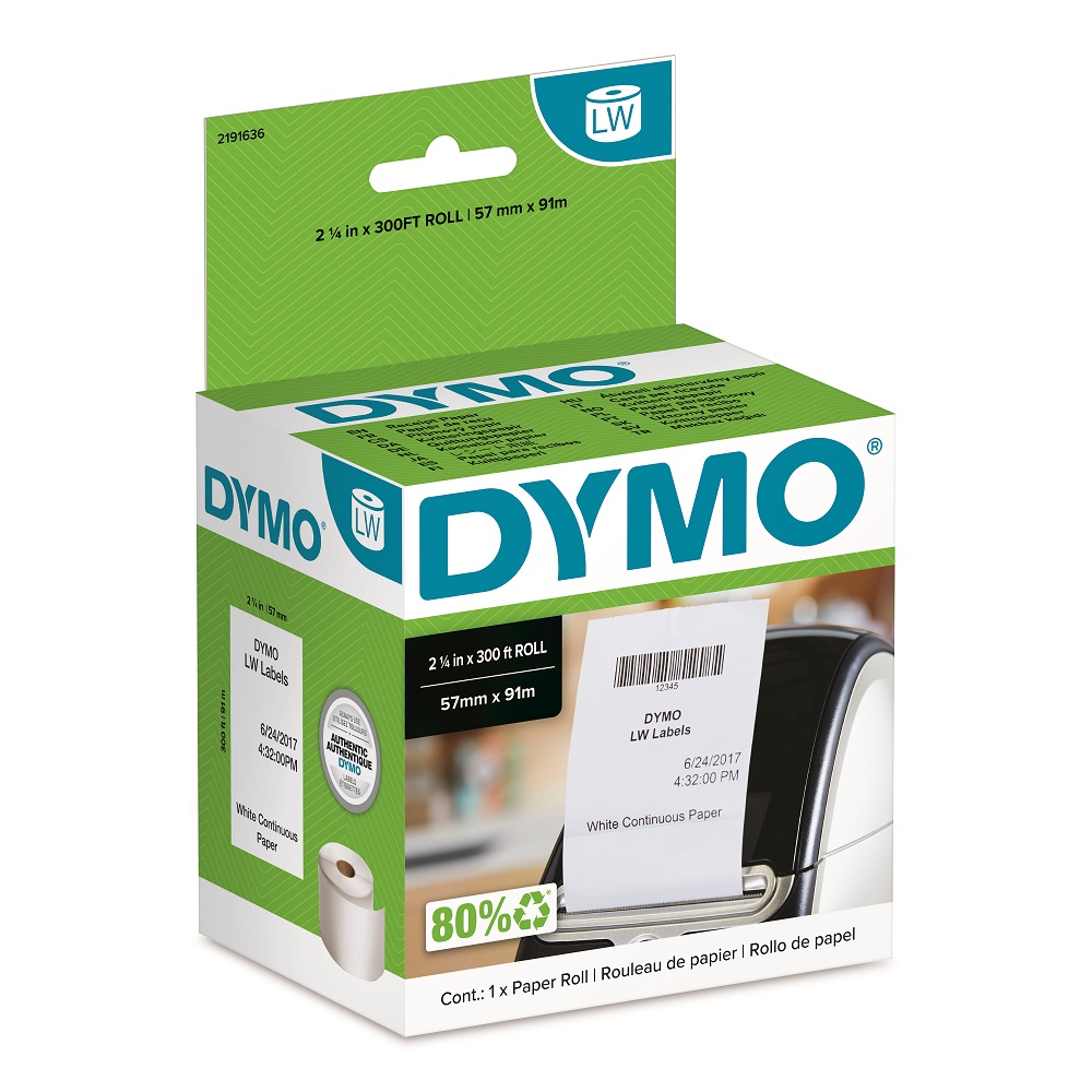 Dymo 21916 White Black Print Label Roll, 57mm Height