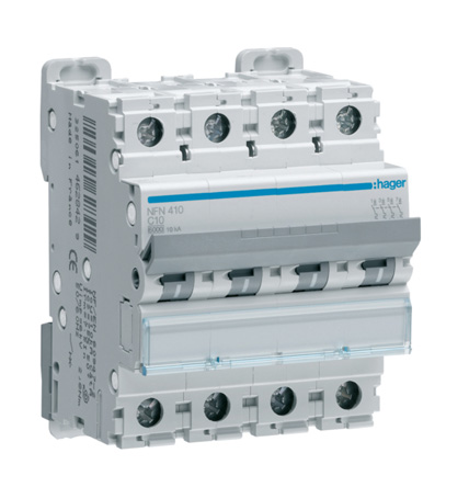 Hager NEN MCB, 4P, 50A Curve B, 240 → 400V AC, 10 kA Breaking Capacity