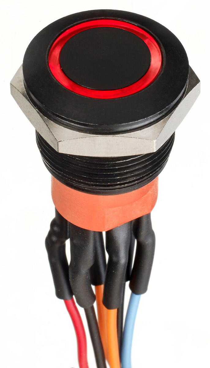 APEM Illuminated Push Button Switch, Momentary, Panel Mount, 19.2mm Cutout, DPDT, Red LED, 30V dc, IP67