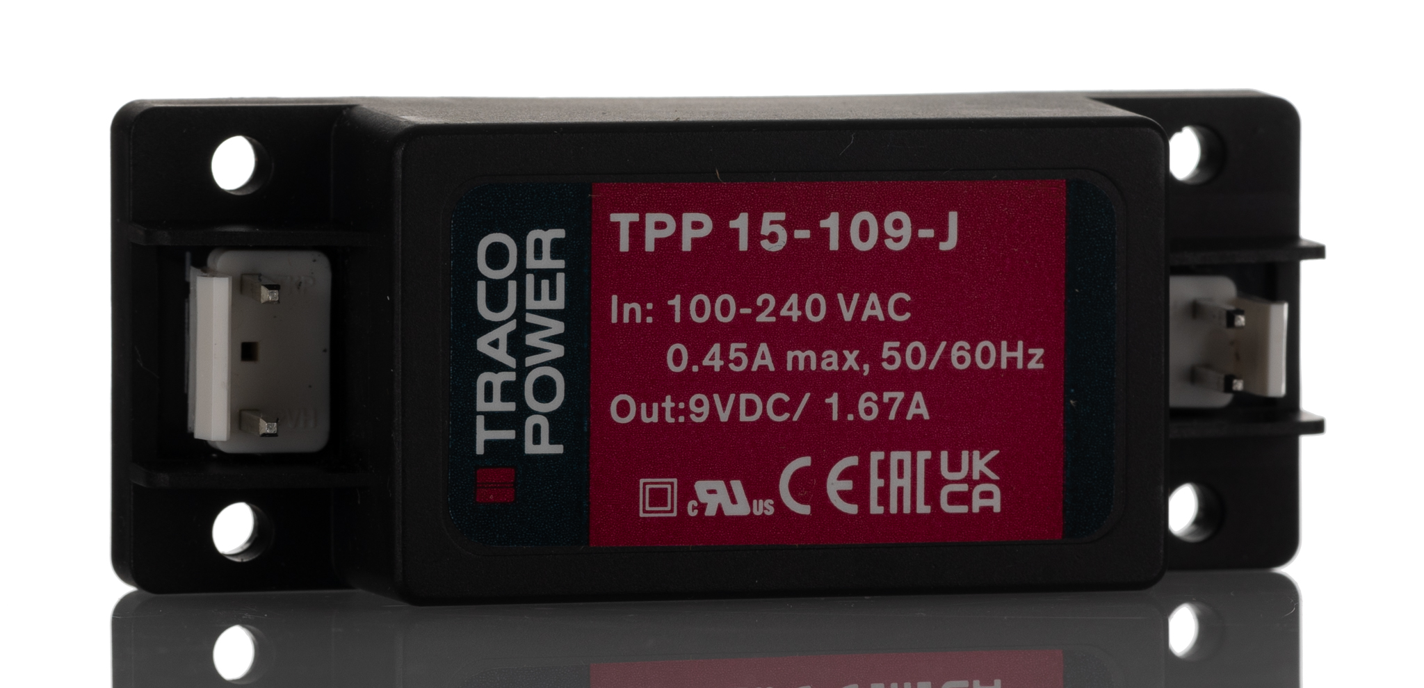 TRACOPOWER Switching Power Supply, TPP 15-109-J, 9V dc, 1.67A, 15W, 1 Output, 120 → 370 V dc, 85 → 264 V