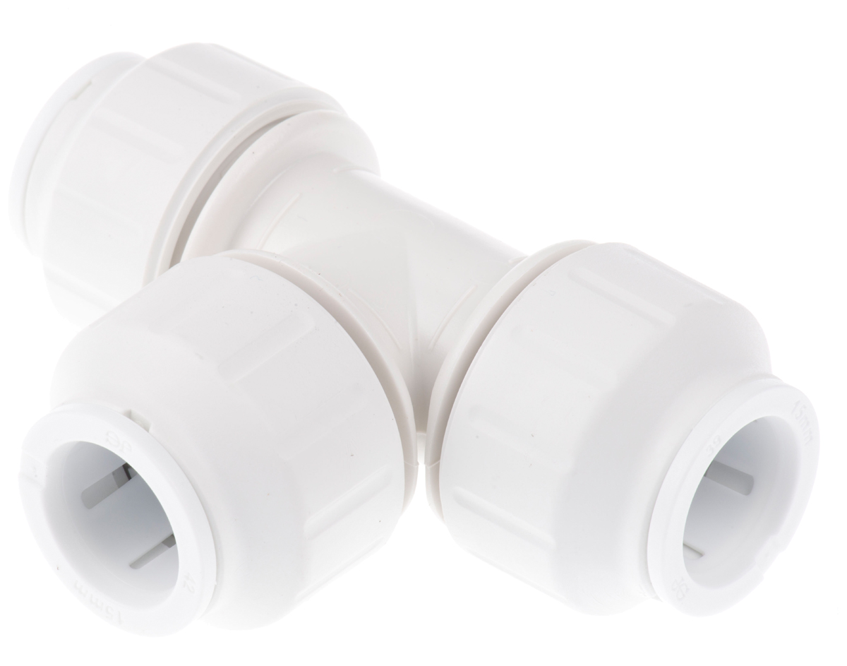 John Guest Plastic Pipe Fitting, 90° Push Fit Tee, 15mm
