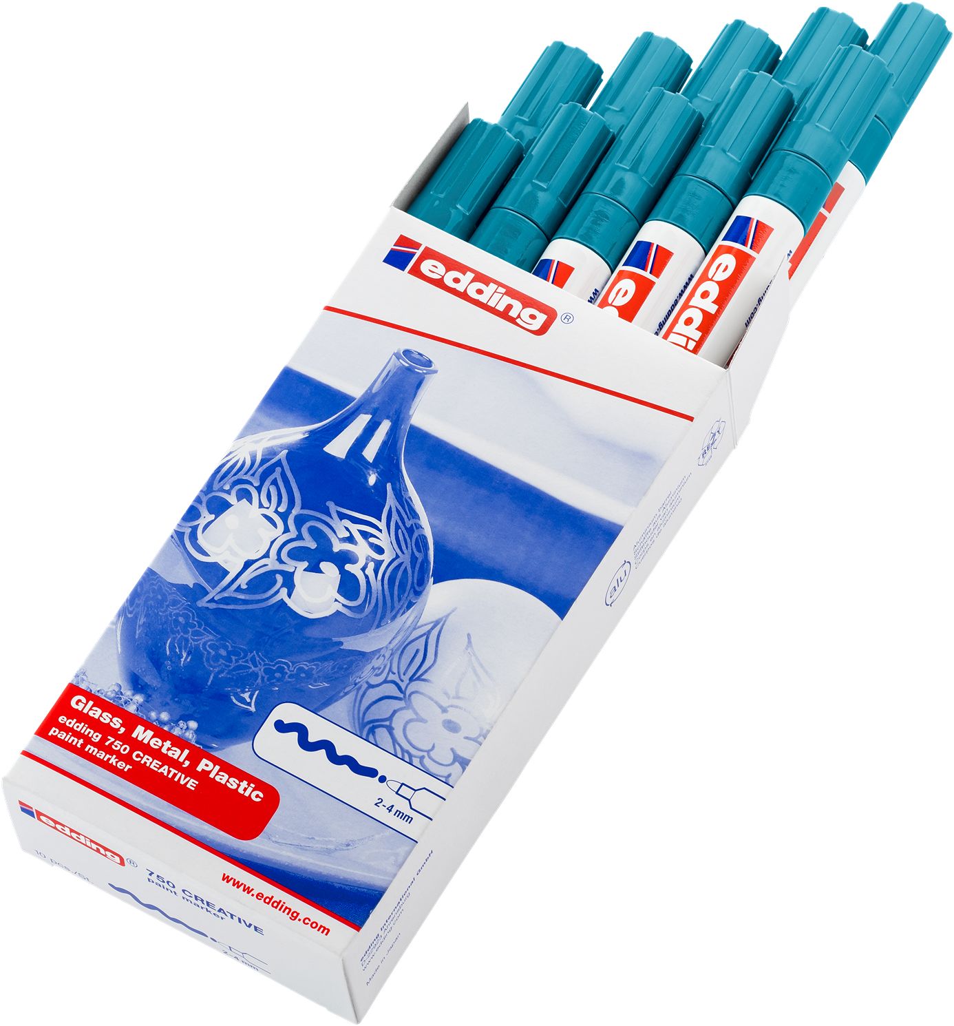 Edding Blue 2 → 4mm Medium Tip Paint Marker Pen for use with Glass, Metal, Plastic, Wood