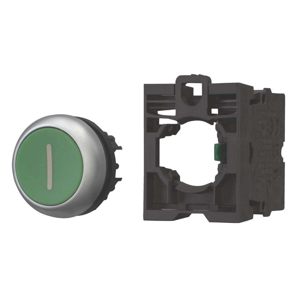 Eaton M22 Series Push Button, Spring Return, 50mm Cutout, 1 NO, Green LED, IP67
