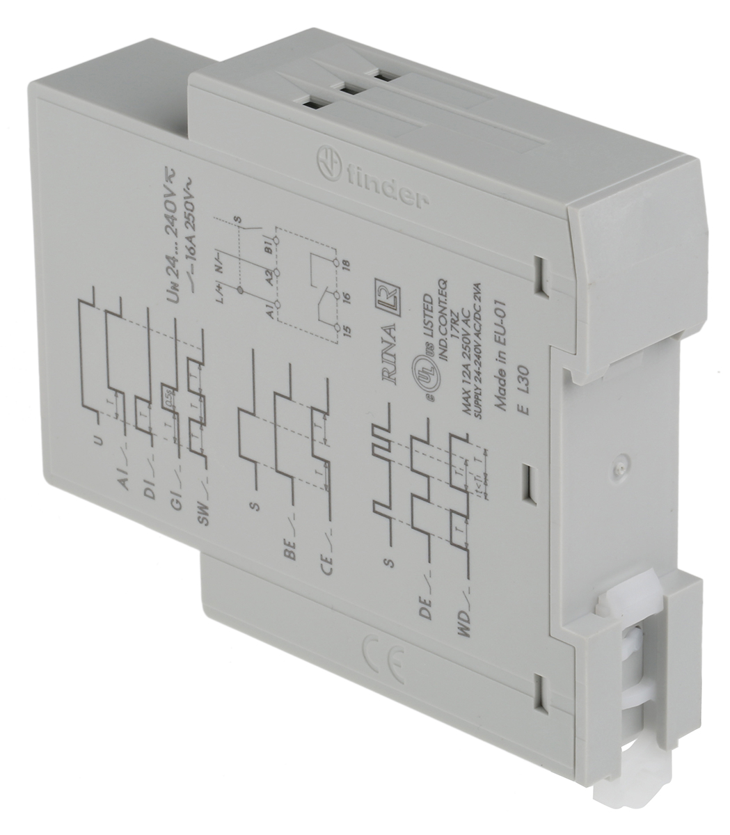 Finder 83 Series Series DIN Rail Mount Timer Relay, 24 → 240V ac/dc, 1-Contact, 0.05-10 s, 0.05-10 d, 0.05-10