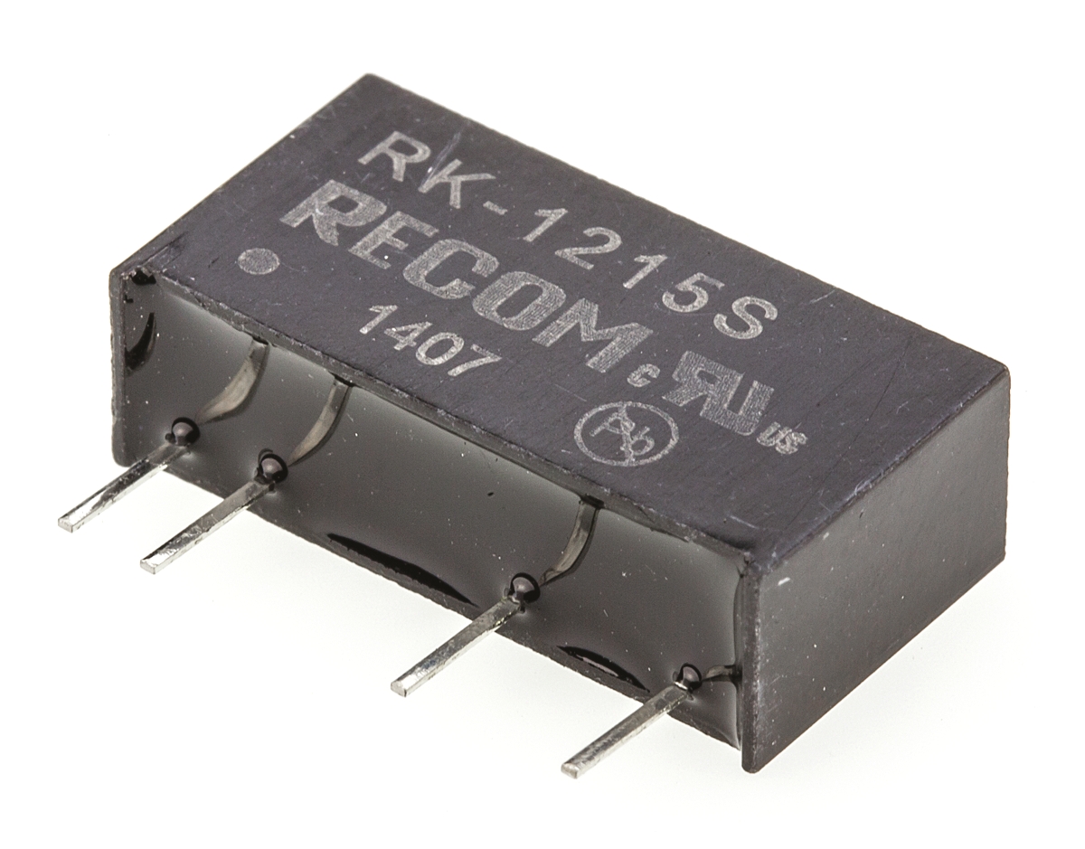 Recom RK DC-DC Converter, 15V dc/ 66mA Output, 10.8 → 13.2 V dc Input, 1W, Through Hole, +85°C Max Temp -40°C