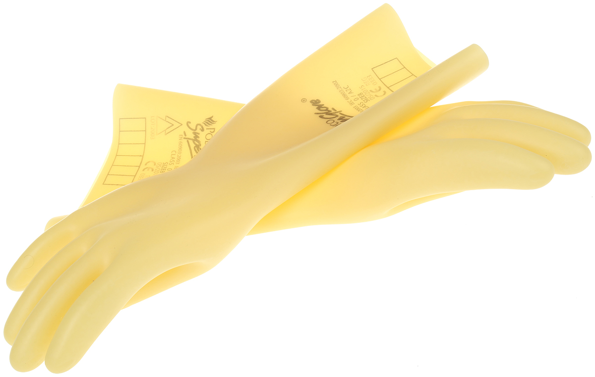 Polyco Healthline Electricians Gloves Yellow Latex Latex Electrical Insulating Gloves, Size 8, Latex Coating