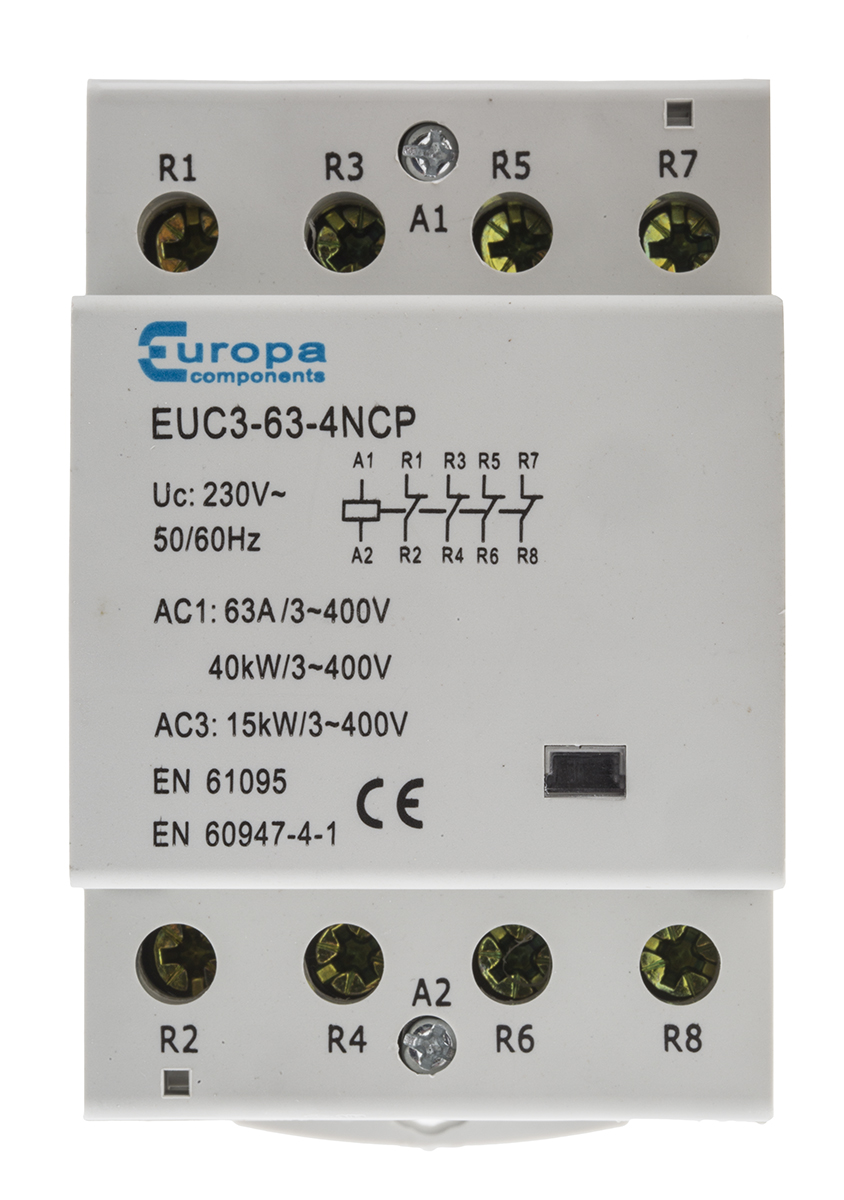 Europa Contactor, 230 V ac Coil, 4-Pole, 63 A, 40 kW, 4NC, 400 V ac