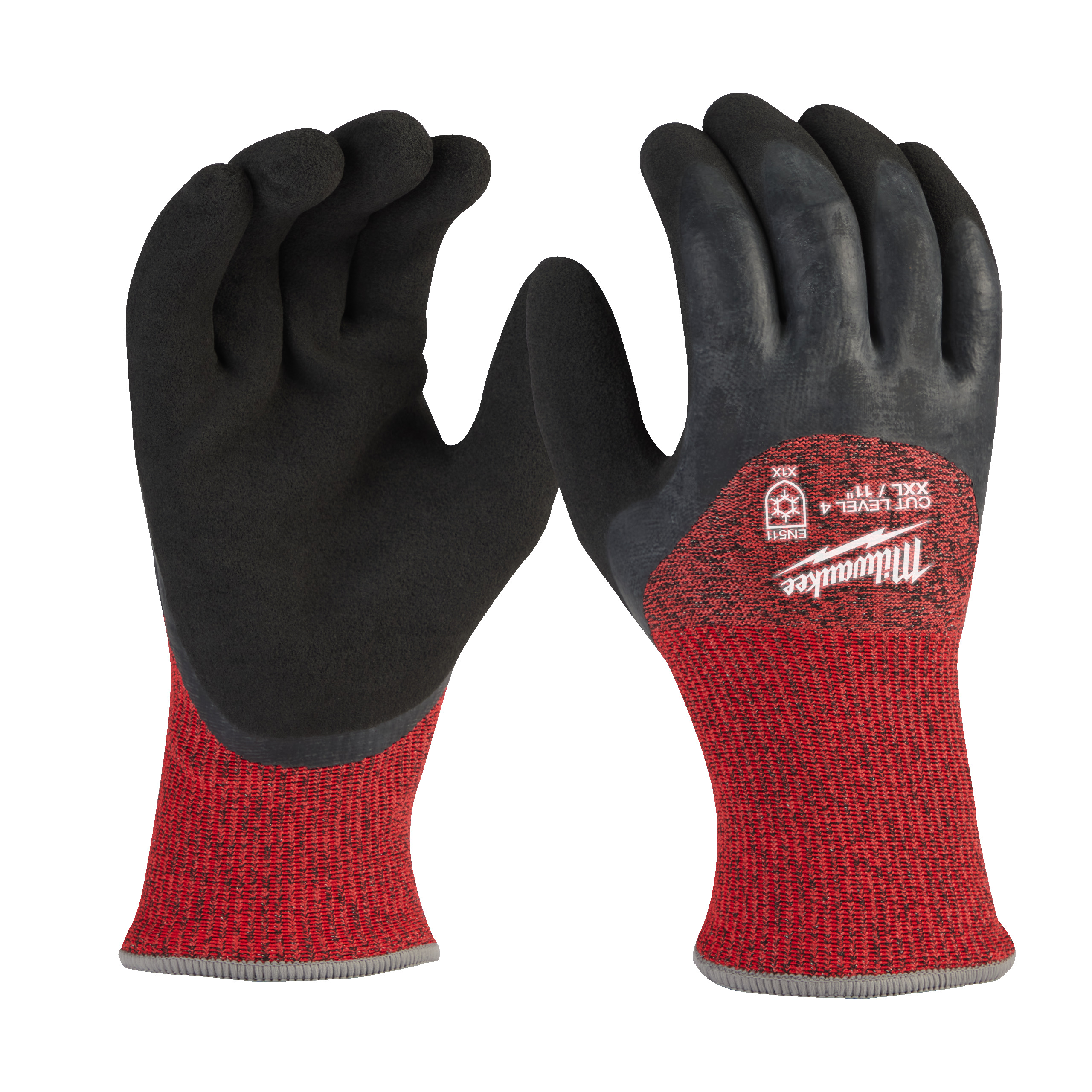 Milwaukee Winter Cut D Black, Red Fibreglass, High Performance Polyethylene Work Gloves, Latex Coating