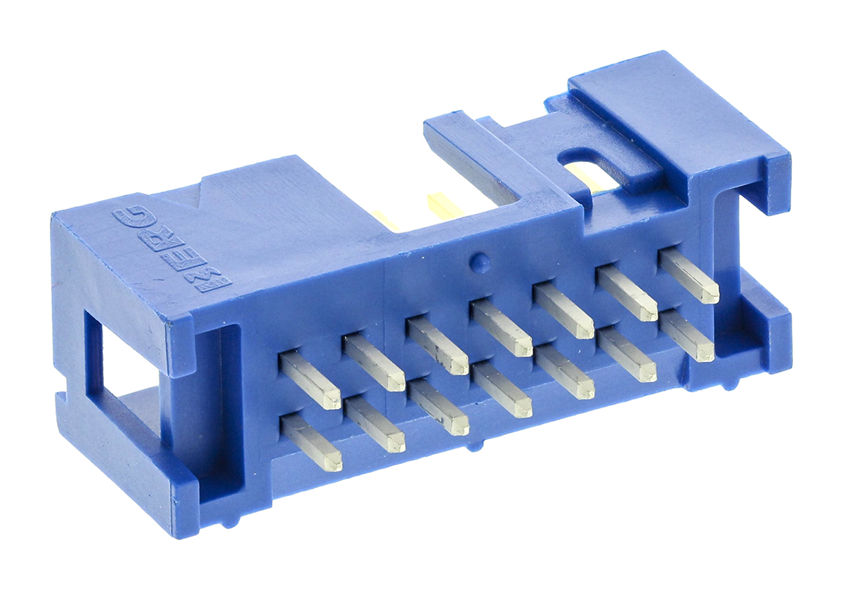 Amphenol ICC Quickie Series Straight Through Hole PCB Header, 14 Contact(s), 2.54 mm Pitch, 2 Row, Shrouded