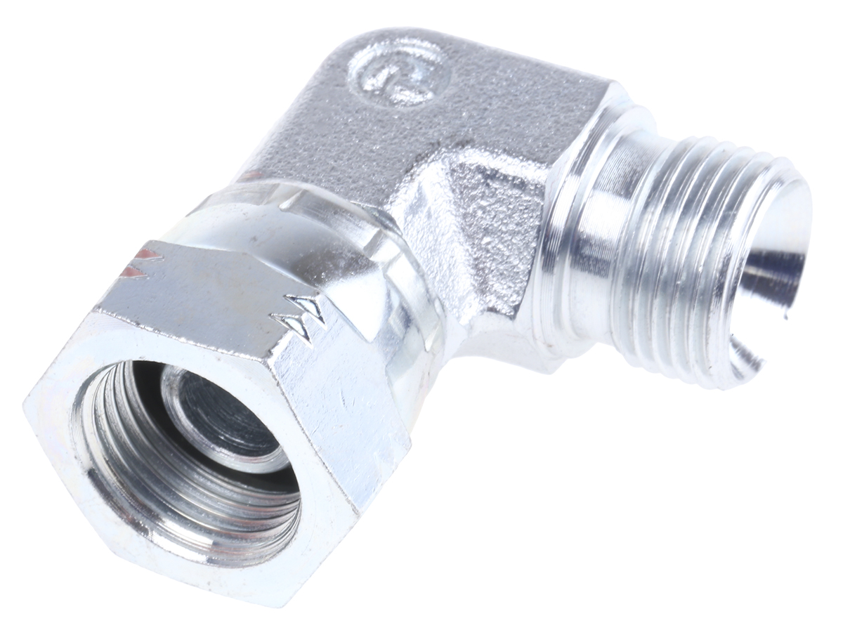 Parker Steel Zinc Plated Hydraulic Elbow Threaded Adapter, 6C6MK4S, G 3/8 Male G 3/8 Female