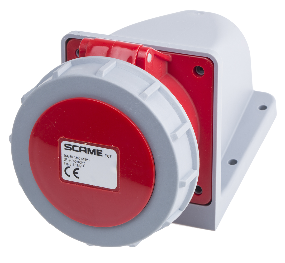 Scame, Optima IP67 Red Wall Mount 6P + E Right Angle Industrial Power Socket, Rated At 16A, 415 V