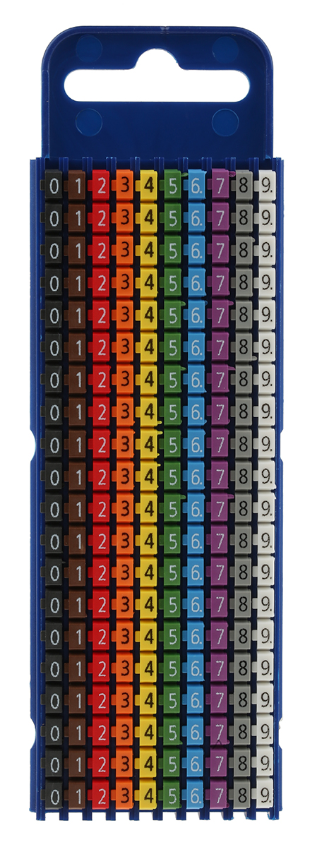 HellermannTyton WIC2 Snap On Cable Markers, assorted colours, Pre-printed "0 → 9", 2.8 → 3.8mm Cable, for