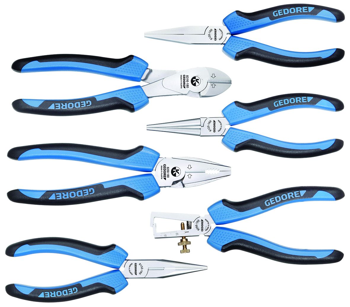 Gedore 1708155 6-Piece Plier Set, 250 mm Overall