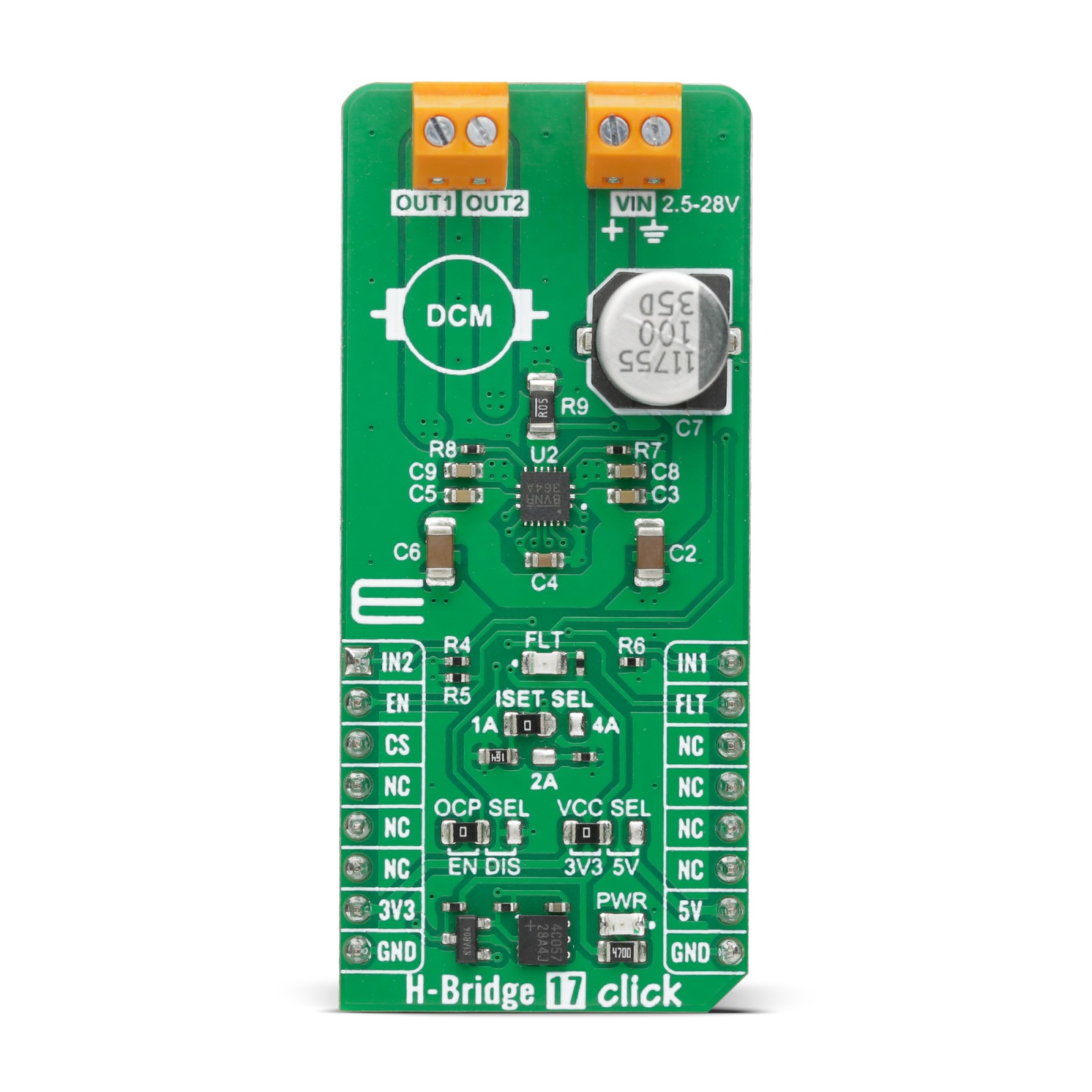 MikroElektronika H-Bridge 17 Click Motor Driver for MP6619L for Brushed DC Motors, Solenoids, Actuators