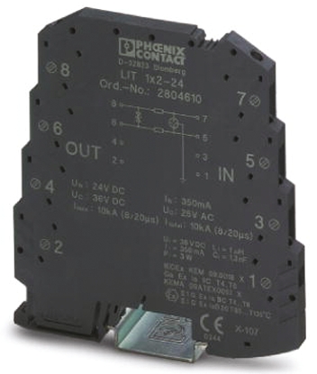 Phoenix Contact, LIT 1X2-24 Surge Protector 24 V dc Maximum Voltage Rating 20kA Maximum Surge Current Surge Arrester