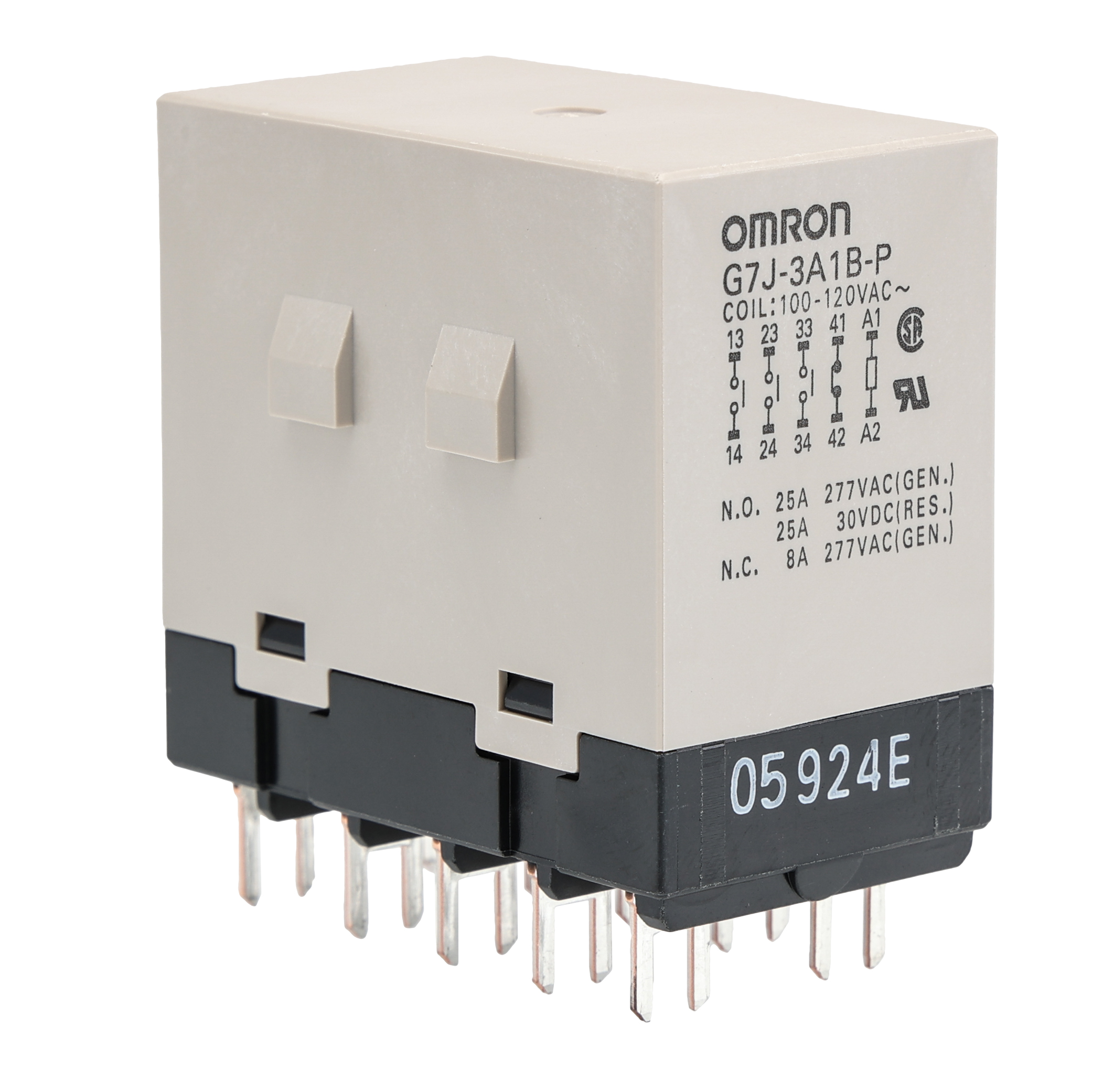 Omron PCB Mount Power Relay, 100V ac Coil, 25A Switching Current, 3PDT