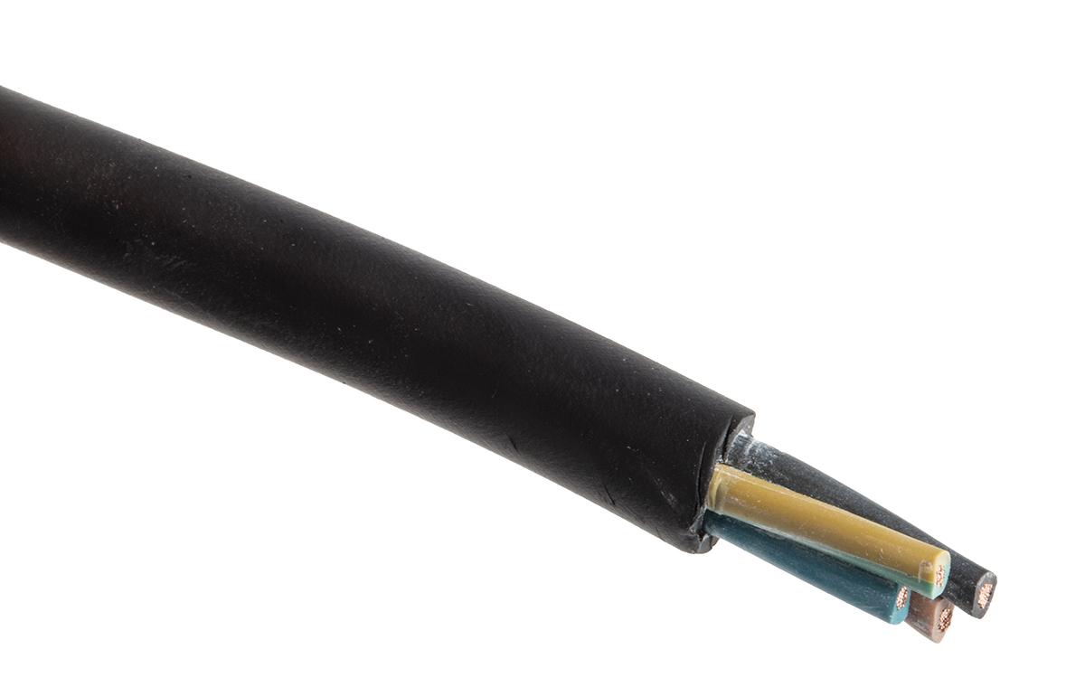 RS PRO 1.5 mm² 4 Core Power Cable, H07RN-F, Black CPE, 50m