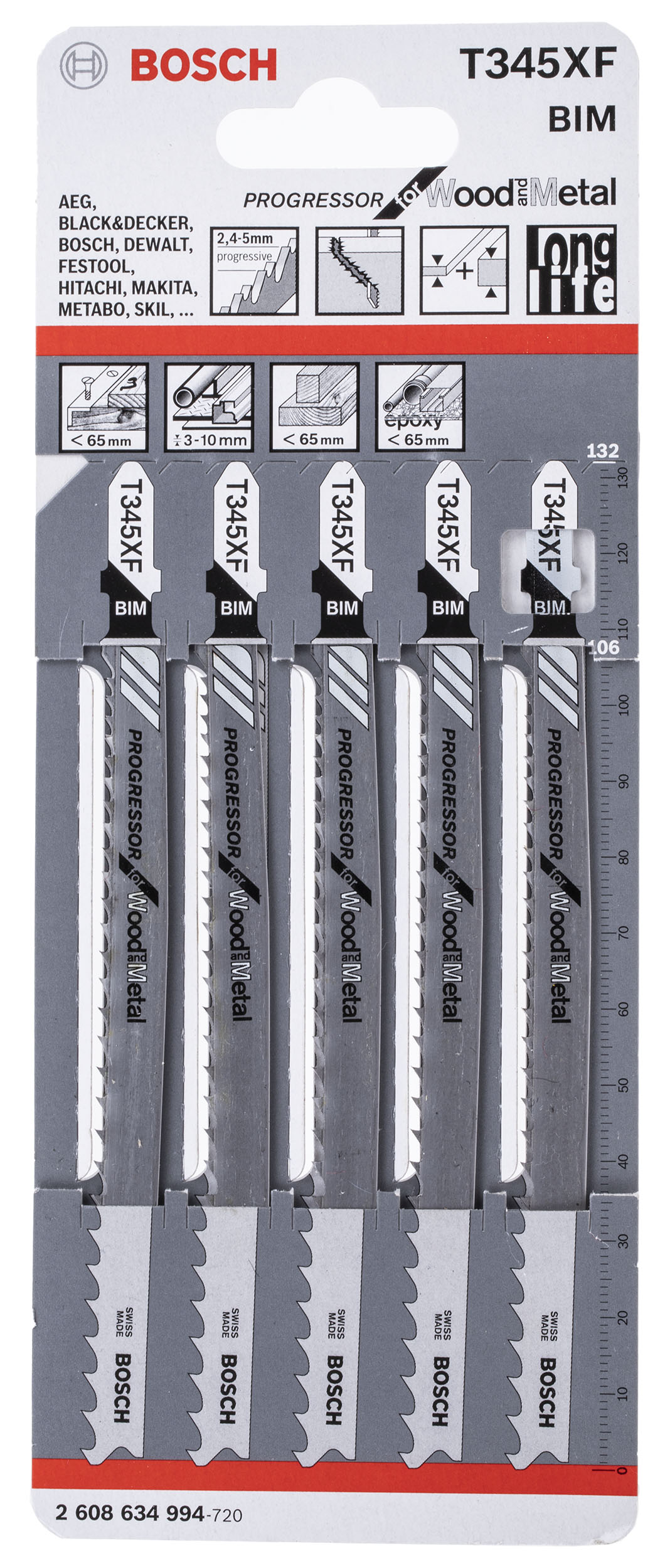 Bosch, 5 - 10 Teeth Per Inch Metal, Wood 108mm Cutting Length Jigsaw Blade, Pack of 2