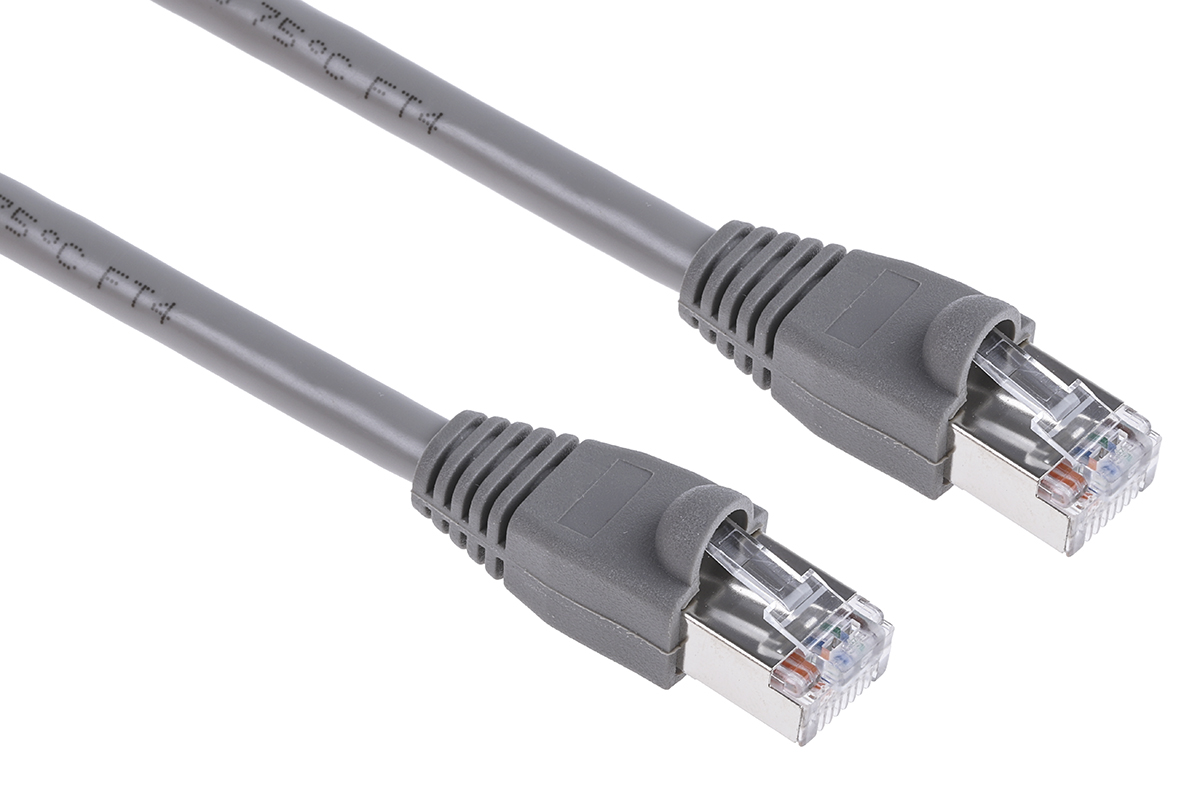 RS PRO, 10m Cat5e, Grey RJ45 to Male RJ45 Male, U/FTP Shielded, Terminated PVC Sheath