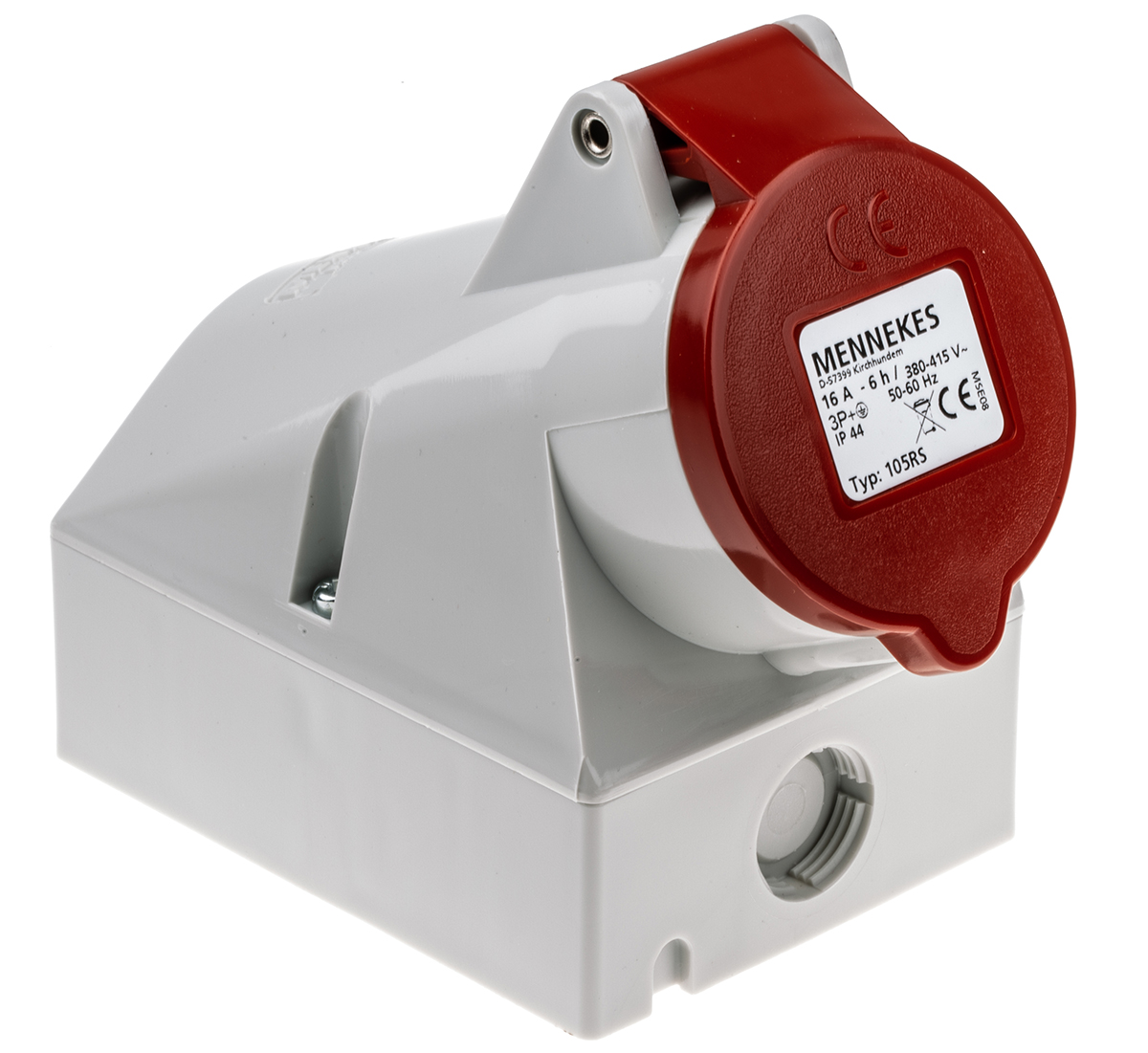 MENNEKES IP44 Red Wall Mount 4P 25 ° Industrial Power Socket, Rated At 16A, 400 V