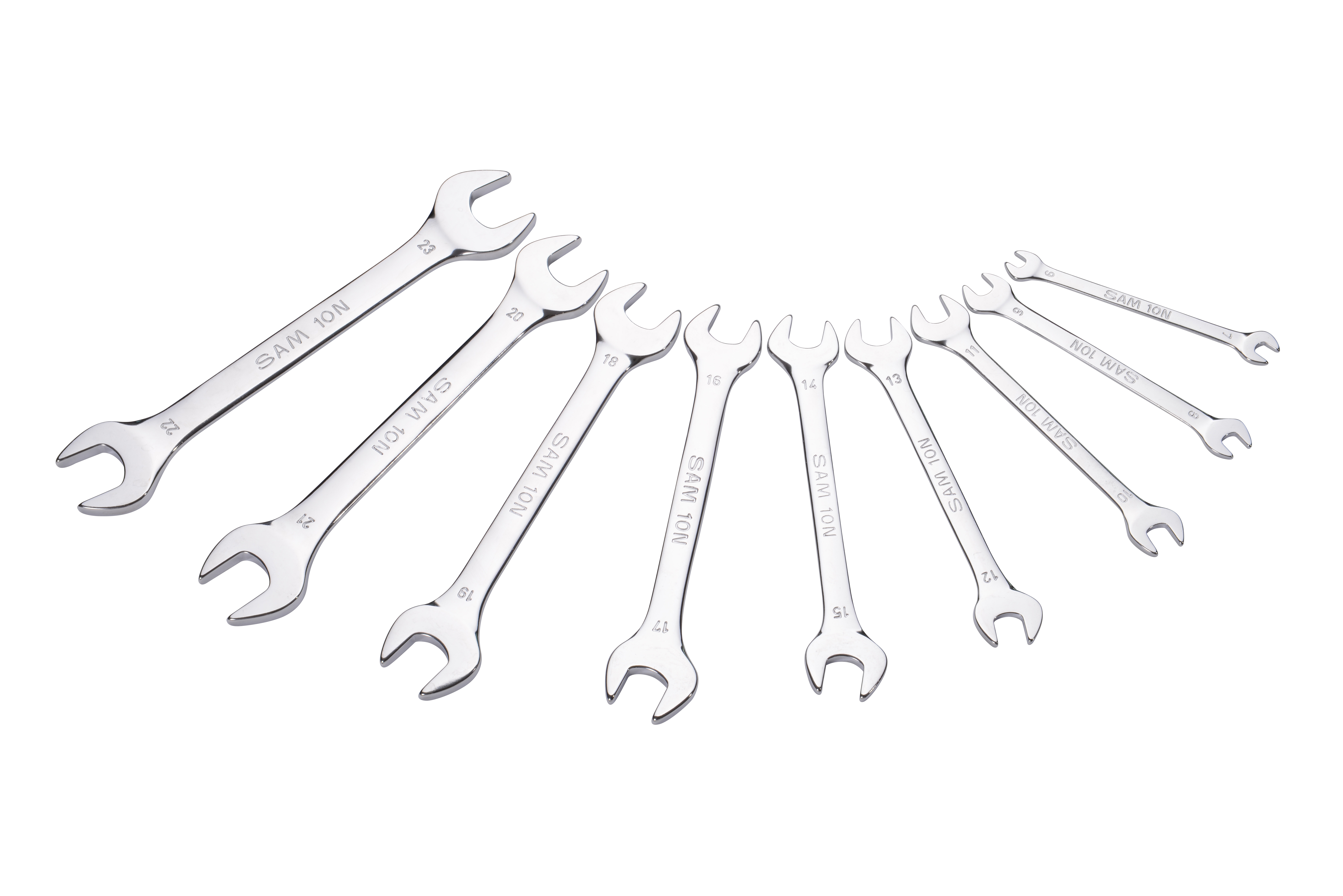 SAM 9-Piece Open Ended Spanner Set, 6 x 7 → 22 x 23 mm, Chrome Vanadium Steel