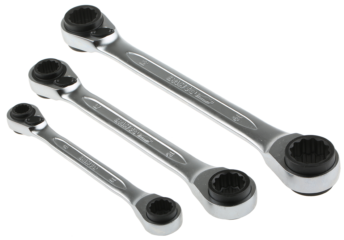 Bahco S4RM Series 3-Piece Spanner Set, 8 x 9 → 18 x 19 mm, Chrome Vanadium Steel