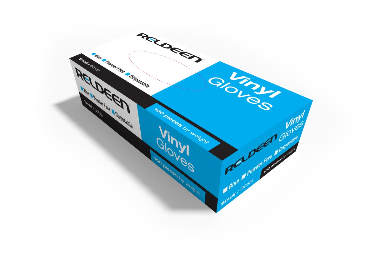 Reldeen Blue Powdered Vinyl Disposable Gloves, Size 7, Small, 100 per Pack