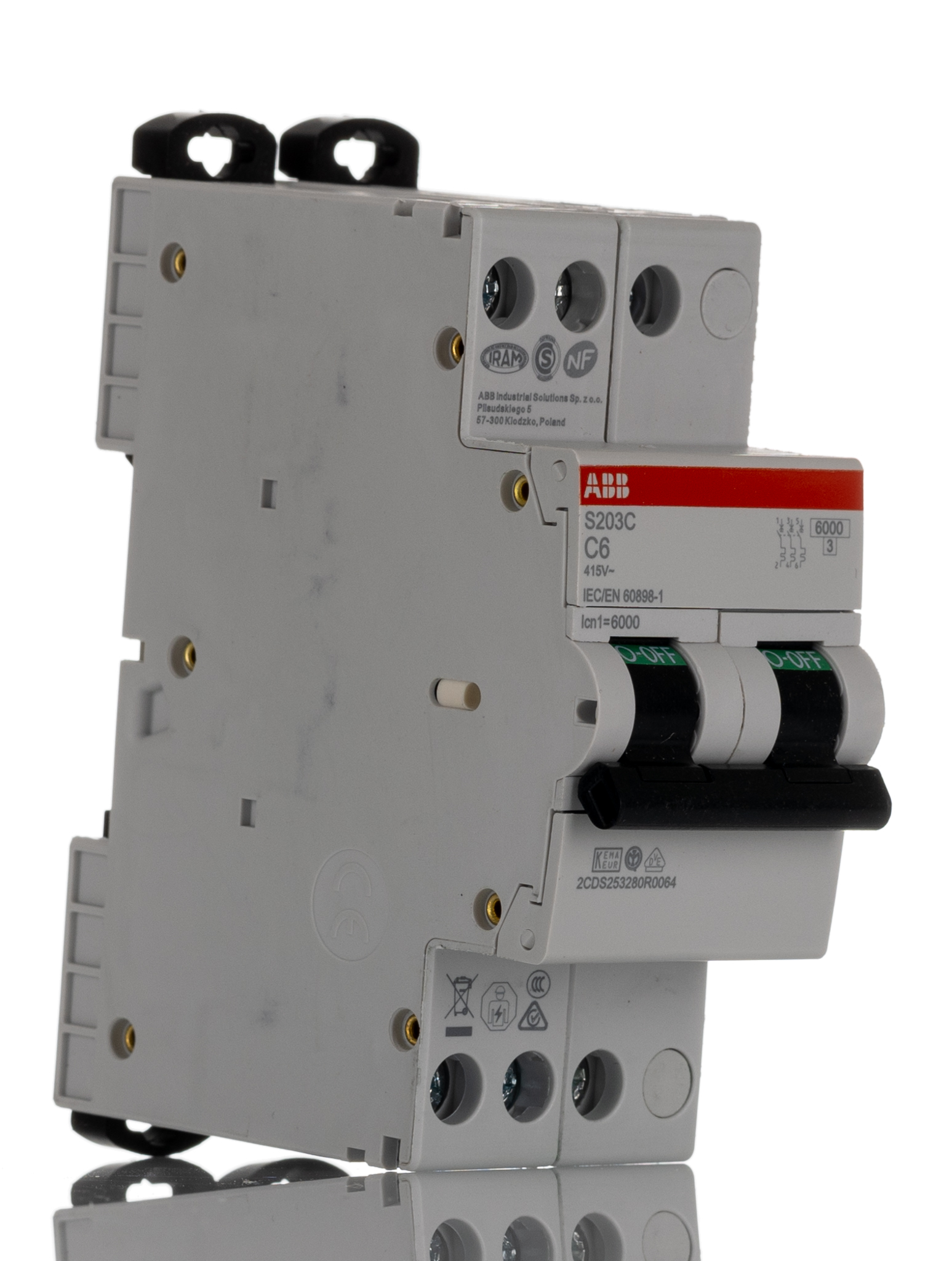 ABB S200C MCB, 3P, 6A Curve C, 415V AC, 6 kA Breaking Capacity