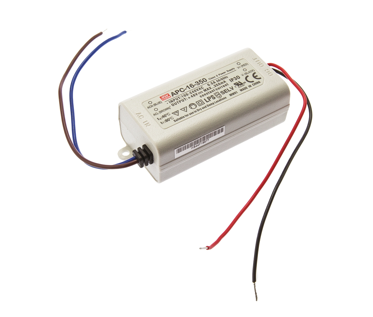 MEAN WELL LED Driver, 12 → 48V Output, 16.8W Output, 350mA Output, Constant Current