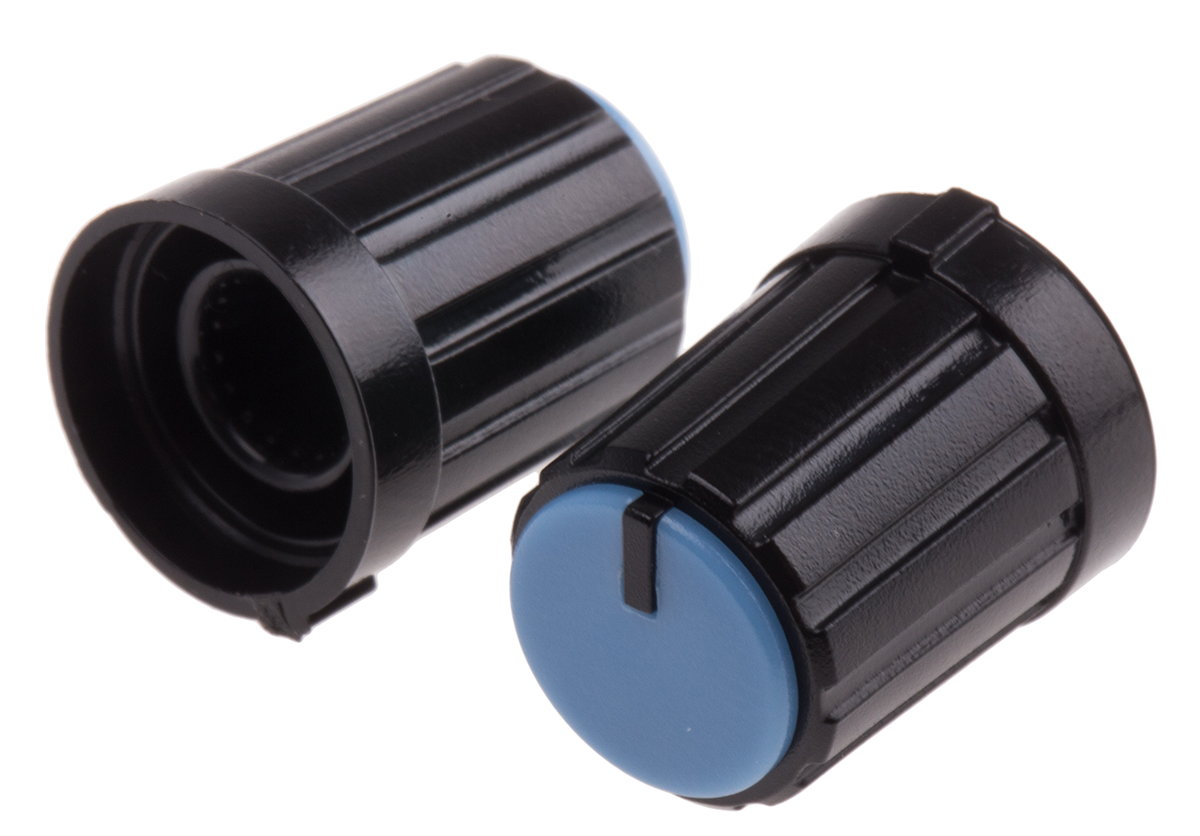 RS PRO 13.3mm Black Potentiometer Knob for 6mm Shaft Splined