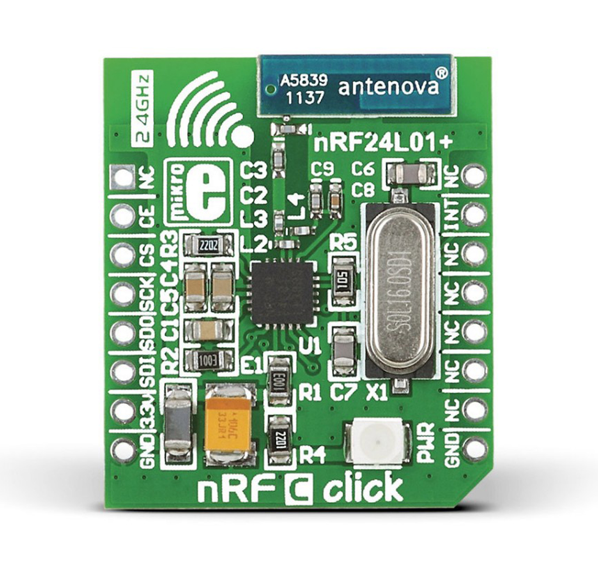 MikroElektronika nRF C Click nRF24L01P RF Transceiver mikroBus Click Board for Active RFID, Game Controllers, Home &