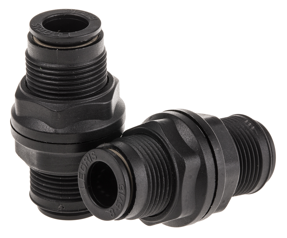 Legris LF3000 Series Bulkhead Tube-to-Tube Adaptor, Push In 8 mm to Push In 8 mm, Tube-to-Tube Connection Style