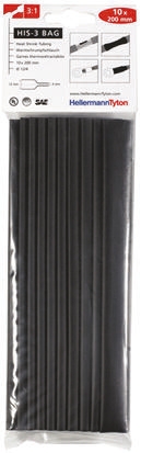 HellermannTyton Heat Shrink Tubing, Black 12mm Sleeve Dia. x 200mm Length 3:1 Ratio, HIS-3 BAG Series