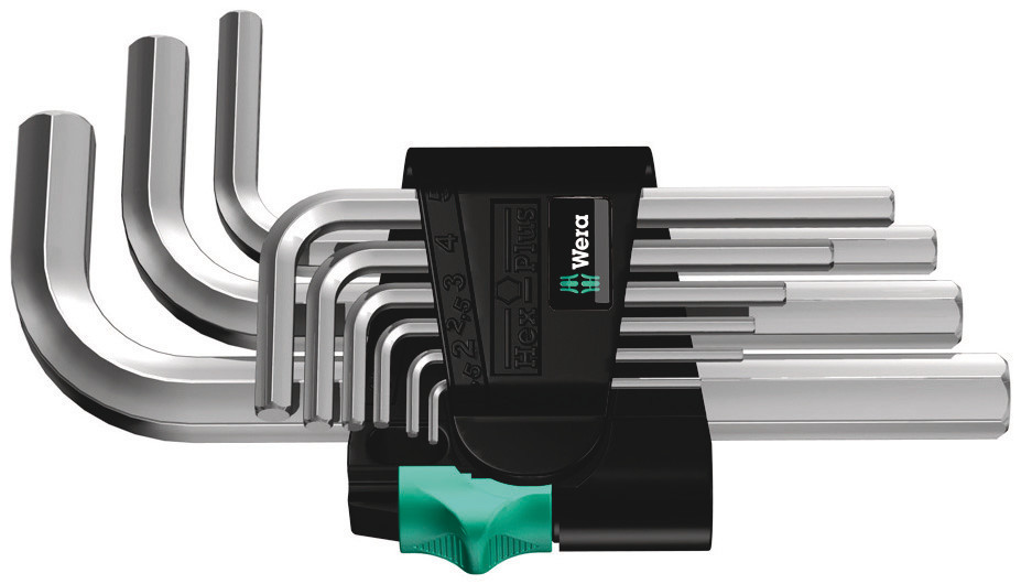 Wera 9 piece L Shape Metric, 1 x 1.5x45 mm, 1 x 2.0x50 mm, 1 x 2.5x56 mm, 1 x 3.0x63 mm, 1 x 4.0x70 mm, 1 x 5.0x80 mm,