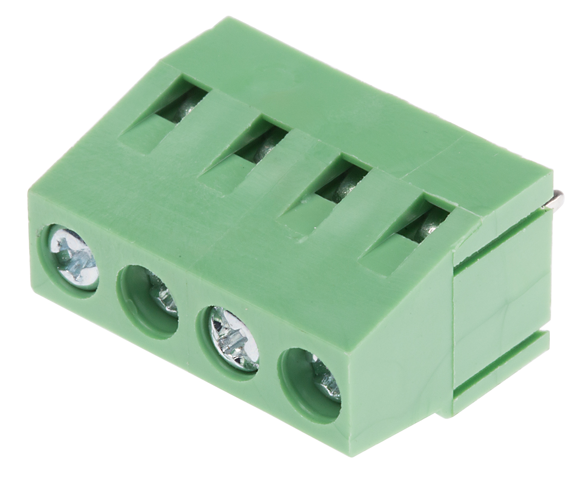 RS PRO PCB Terminal Block, 4-Contact, 5mm Pitch, Through Hole Mount, 1-Row, Screw Termination
