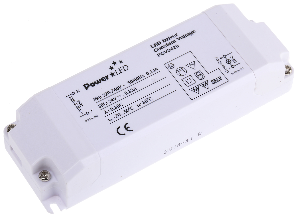 PowerLED LED Driver, 24V Output, 20W Output, 0 → 830mA Output, Constant Voltage