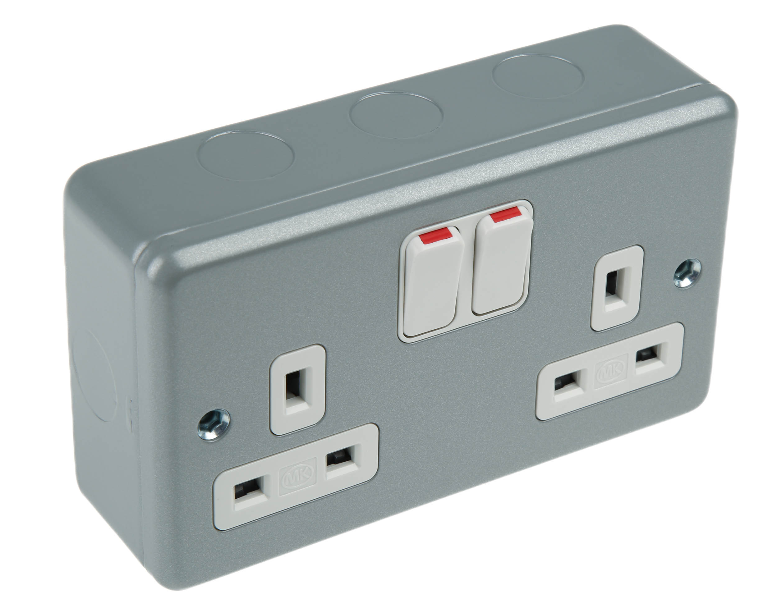 MK Electric Metalclad Plus Grey 2 Gang Plug Socket, 2 Poles, 13A, Type G - British, Indoor Use