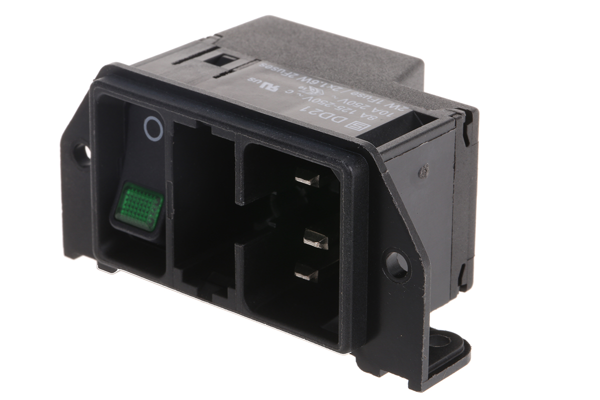 Schurter C14 Right Angle Panel Mount, PCB Mount IEC Connector Male, 10A, 250 V